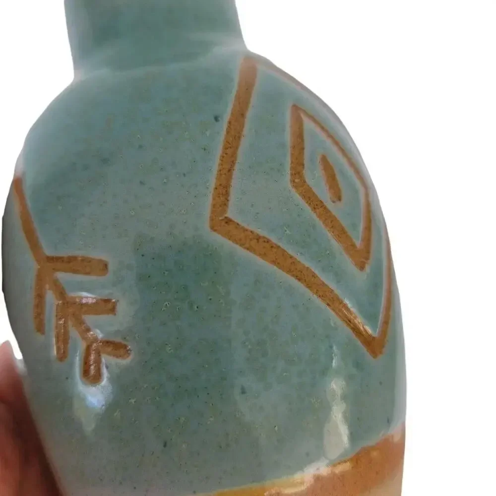 Handmade Pottery Vase Southwestern Teal Terracotta Native Style Small Decorative